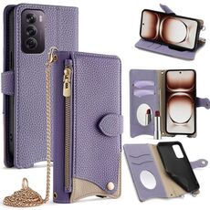 Per OPPO Reno12 Global Crossbody Chain Fishtail Litchi Custodia per telefono in pelle (viola)