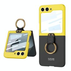Per Samsung Galaxy Z Flip6 GKK Custodia per telefono con supporto ad anello ultrasottile a contrasto di colore (nero)