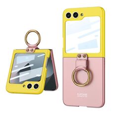 Per Samsung Galaxy Z Flip6 GKK Custodia per telefono a contrasto ultrasottile integrata con supporto ad anello (rosa)