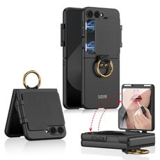 Per Samsung Galaxy Z Flip6 GKK Custodia per telefono ultra sottile con copertura completa e supporto ad anello (nero)