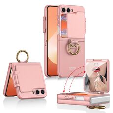 Per Samsung Galaxy Z Flip6 GKK Custodia per telefono ultra sottile con copertura completa e supporto ad anello (rosa)