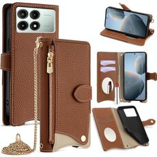 Per Redmi K70E / Xiaomi Poco X6 Pro Crossbody Chain Fishtail Litchi Custodia in pelle per telefono (marrone)