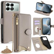 Per Redmi K70E / Xiaomi Poco X6 Pro Crossbody Chain Fishtail Litchi Custodia in pelle per telefono (grigio)