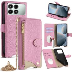 Per Redmi K70E / Xiaomi Poco X6 Pro Crossbody Chain Fishtail Litchi Custodia in pelle per telefono (rosa)