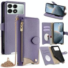 Per Redmi K70E / Xiaomi Poco X6 Pro Crossbody Chain Fishtail Litchi Custodia in pelle per telefono (viola)