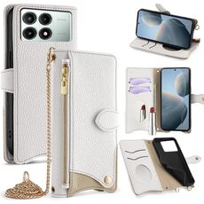 Per Redmi K70E / Xiaomi Poco X6 Pro Crossbody Chain Fishtail Litchi Custodia in pelle per telefono (bianco)