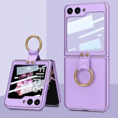 Per Samsung Galaxy Z Flip6 GKK Custodia per telefono in pelle ultra sottile integrata con supporto ad anello (viola)