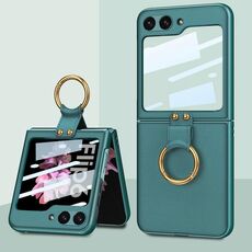 Per Samsung Galaxy Z Flip6 Custodia per telefono in pelle ultrasottile integrata GKK con supporto ad anello (verde)