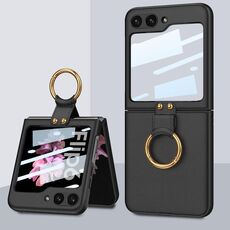Per Samsung Galaxy Z Flip6 Custodia per telefono in pelle ultrasottile integrata GKK con supporto ad anello (nero)