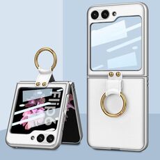 Per Samsung Galaxy Z Flip6 GKK Custodia per telefono in pelle ultra sottile integrata con supporto ad anello (argento)