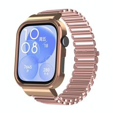 Per Huawei Watch Fit3 cinturino con struttura in metallo a catena cava (oro rosa + rosa)