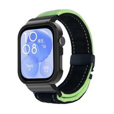 Per Huawei Watch Fit3 cinturino in metallo spazzolato con cornice nera (nero verde erba)