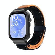 Per Huawei Watch Fit3 cinturino in metallo spazzolato con cornice nera (nero arancione)