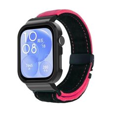 Per Huawei Watch Fit3 cinturino in metallo spazzolato con cornice nera (nero rosso)