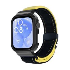 Per Huawei Watch Fit3 cinturino in metallo spazzolato con cornice nera (nero giallo)