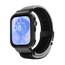 Per Huawei Watch Fit3 cinturino in metallo spazzolato con cornice nera (nero grigio)