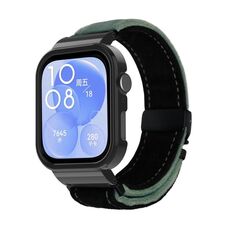 Per Huawei Watch Fit3 cinturino in metallo spazzolato con cornice nera (nero verde militare)