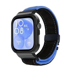 Per Huawei Watch Fit3 cinturino in metallo spazzolato con cornice nera (nero blu)