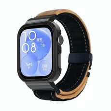 Per Huawei Watch Fit3 cinturino in metallo spazzolato con cornice nera (nero marrone chiaro)