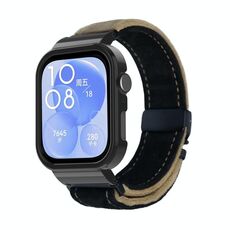 Per Huawei Watch Fit3 cinturino in metallo spazzolato con cornice nera (nero marrone scuro)