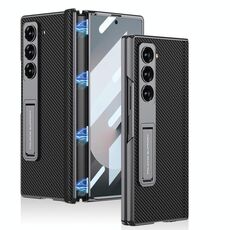 Per Samsung Galaxy Z Fold6 GKK Custodia per telefono con cerniera in pelle Phantom magnetica integrata con supporto (fibra di carbonio)