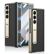 Per Samsung Galaxy Z Fold6 GKK Custodia per telefono con cerniera in pelle Phantom magnetica integrata con supporto (oro nero)