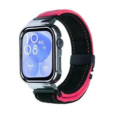 Per Huawei Watch Fit3 cinturino in metallo spazzolato con cornice argentata (nero rosso)