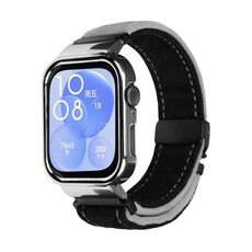 Per Huawei Watch Fit3 cinturino in metallo spazzolato con cornice argentata (nero grigio)
