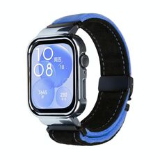 Per Huawei Watch Fit3 cinturino in metallo spazzolato con cornice argentata (nero blu)