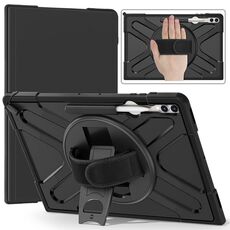 Per Samsung Galaxy Tab S10 Ultra / S9 Ultra Custodia per tablet PC ibrida in silicone con impugnatura girevole e supporto (nero)