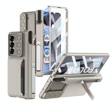 Per Samsung Galaxy Z Fold6 GKK Custodia per telefono con cerniera pieghevole magnetica integrata e scorrevole con slot per penna (grigio titanio)