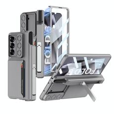 Per Samsung Galaxy Z Fold6 GKK Custodia per telefono con cerniera pieghevole magnetica integrata, custodia per obiettivo scorrevole con slot per penna (grigio montagna)