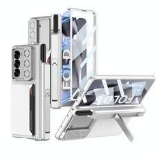 Per Samsung Galaxy Z Fold6 GKK Custodia per telefono con cerniera pieghevole magnetica integrata, custodia per obiettivo scorrevole con slot per penna (argento)