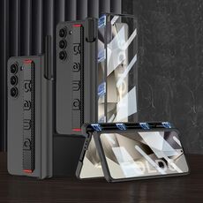 Per Samsung Galaxy Z Fold6 GKK Custodia per telefono con cerniera pieghevole magnetica integrata con cinturino da polso e portapenne (fibra di carbonio)