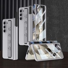 Per Samsung Galaxy Z Fold6 GKK Custodia per telefono con cerniera pieghevole magnetica integrata con cinturino da polso e portapenne (grigio montagna)