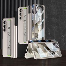 Per Samsung Galaxy Z Fold6 GKK Custodia per telefono con cerniera pieghevole magnetica integrata con cinturino da polso e portapenne (grigio titanio)