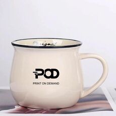 Tazza per acqua con pancia grande in ceramica stampata POD Stampa su richiesta (beige bianco)