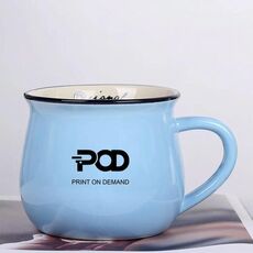 Tazza per acqua con pancia grande in ceramica stampata POD Stampa su richiesta (azzurro cielo)