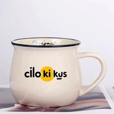 Cilokikus Tazza da acqua con pancia grande in ceramica stampata Stampa su richiesta (beige bianco)