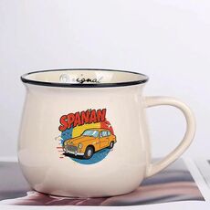 Tazza per acqua con pancia grande in ceramica stampata su auto, stampa su richiesta (beige bianco)