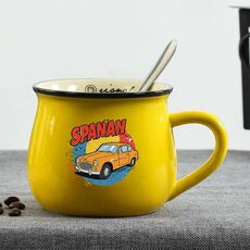 Tazza per acqua con pancia grande in ceramica stampata su auto, stampa su richiesta (giallo)