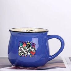 Tazza per acqua con pancia grande in ceramica stampata con graffiti Stampa su richiesta (blu scuro)