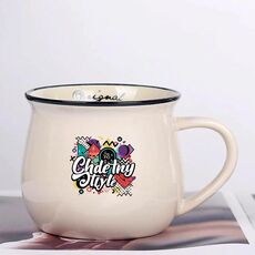 Tazza per acqua con pancia grande in ceramica stampata con graffiti Stampa su richiesta (beige bianco)