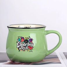 Tazza per acqua con pancia grande in ceramica stampata con graffiti Stampa su richiesta (verde)
