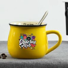 Tazza per acqua con pancia grande in ceramica stampata con graffiti Stampa su richiesta (giallo)