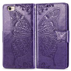 Per iPhone 16e Custodia per telefono in pelle goffrata con motivo a farfalla e fiori (viola)