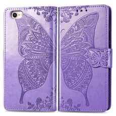 Per iPhone 16e Custodia per telefono in pelle goffrata con motivo a farfalla e fiori (lavanda)