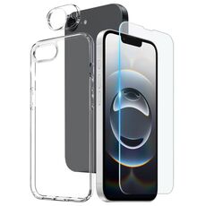 Per iPhone 16e NORTHJO 3 in 1 Custodia per telefono in TPU con pellicola per schermo e pellicola per obiettivo (trasparente)