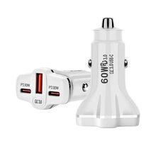 Caricabatterie per auto multiporta USB QC3.0 da 78 W PD30W x 2 + (bianco)