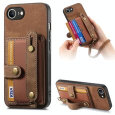 Per iPhone 16e Retro Cross Wristband Portafoglio Custodia in pelle per telefono posteriore (marrone)